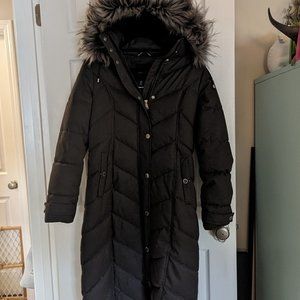 Nautica Long Black Puffer Jacket with Detachable Faux Fur Hood Jacket SM